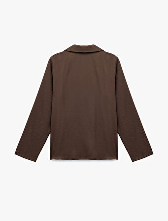 Rahat Kalıp Uzun Kollu Gömlek Yaka Saten Pijama Üstü