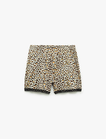 Dantel Detaylı Leopar Desenli Şort Pijama Altı