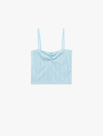 Pamuklu İp Askılı Büzgülü Dokulu Slim Fit Crop Atlet