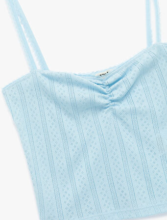 Pamuklu İp Askılı Büzgülü Dokulu Slim Fit Crop Atlet