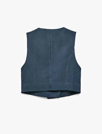 Modal Kumaş Asimetrik Kesim Düğmeli Kruvaze Crop Yelek