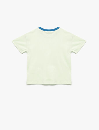 Robot Baskılı Pamuklu Kısa Kollu Bisiklet Yaka Tişört