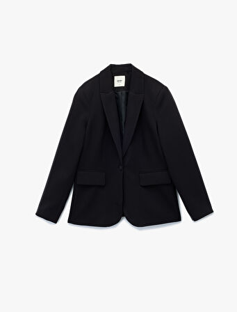 Kruvaze Yaka Kapaklı Cep Detaylı Uzun Kollu Blazer Ceket