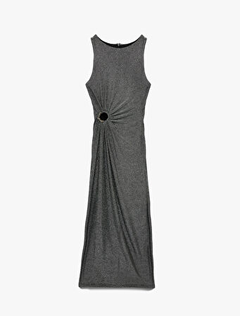 Kolsuz Bisiklet Yaka Taş Detaylı Slim Fit Elbise