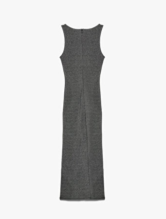 Kolsuz Bisiklet Yaka Taş Detaylı Slim Fit Elbise