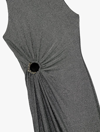 Kolsuz Bisiklet Yaka Taş Detaylı Slim Fit Elbise