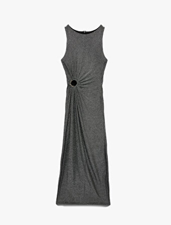 Kolsuz Bisiklet Yaka Taş Detaylı Slim Fit Elbise