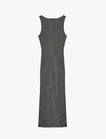 Kolsuz Bisiklet Yaka Taş Detaylı Slim Fit Elbise