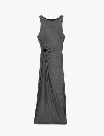 Kolsuz Bisiklet Yaka Taş Detaylı Slim Fit Elbise