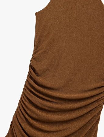 Drapeli Tek Omuz Kolsuz Uzun Abiye Elbise