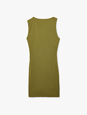 Asimetrik Yaka Metal Aksesuarlı Kolsuz Drapeli Bodycon Mini Abiye Elbise