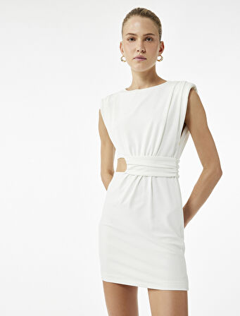 Kolsuz Bisiklet Yaka Dar Kesim Pencere Detaylı Bodycon Mini Elbise