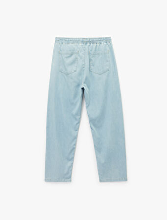 Beli Bağcıklı Cep Detaylı Loose Fit Bol Jean Pantolon