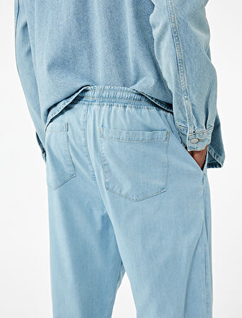 Beli Bağcıklı Cep Detaylı Loose Fit Bol Jean Pantolon