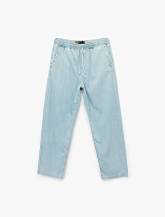 Beli Bağcıklı Cep Detaylı Loose Fit Bol Jean Pantolon