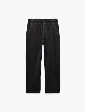 Beli Bağcıklı Cep Detaylı Loose Fit Bol Jean Pantolon