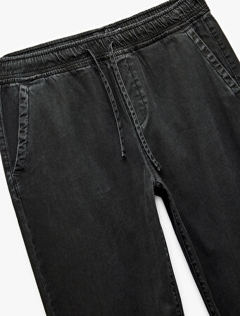 Beli Bağcıklı Cep Detaylı Loose Fit Bol Jean Pantolon