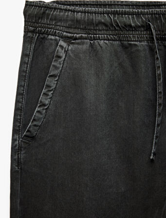 Beli Bağcıklı Cep Detaylı Loose Fit Bol Jean Pantolon