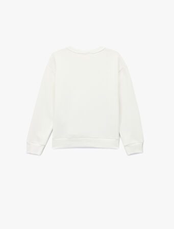 Ayıcık Baskılı Uzun Kollu Bisiklet Yaka Sweatshirt