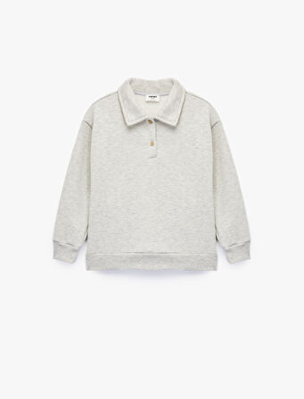 Uzun Kollu Düğmeli Polo Yaka Sweatshirt