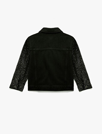 Pamuklu Uzun Kollu Taş  Detaylı Jean Ceket