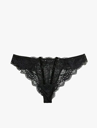Taş Detaylı Dantelli Brazilian Külot