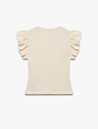 Fistolu Brode Detaylı Bisiklet Yaka Karpuz Kol Fırfırlı Bluz