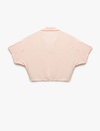 Kısa Kollu Gömlek Yaka Bağlama Detaylı Cepli Düğmeli Viskon Bluz