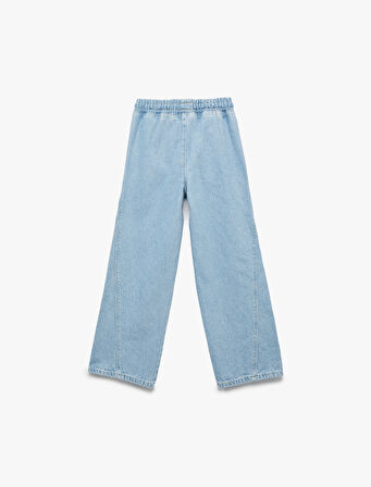 Beli Bağcıklı Cep Detaylı Geniş Paça Jean Pantolon