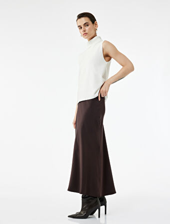 Regular Fit Midi Boy Saten Kloş Etek