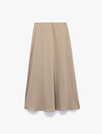 Regular Fit Midi Boy Saten Kloş Etek
