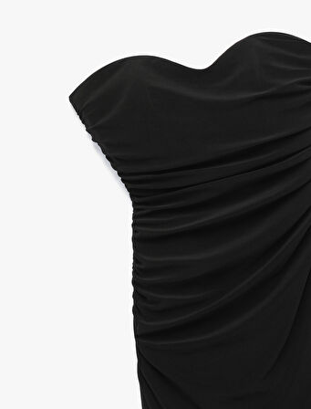 Straplez Yaka Kolsuz Drape Detaylı Uzun Abiye Elbise