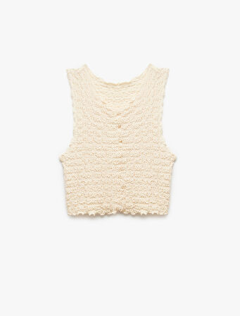 Bürümcük Kumaş U Yaka Kolsuz Dokulu Bluz