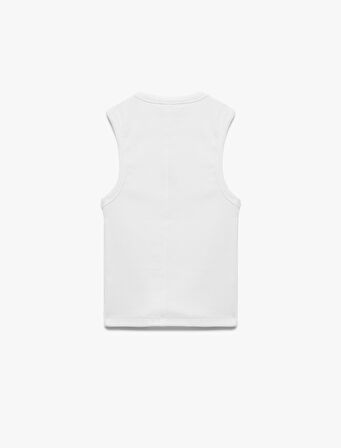 Pamuklu Slim Fit Bisiklet Yaka Domates Nakış Detaylı Kolsuz Tişört