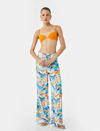 Keten Karışımlı Desenli Bol Paça Pantolon