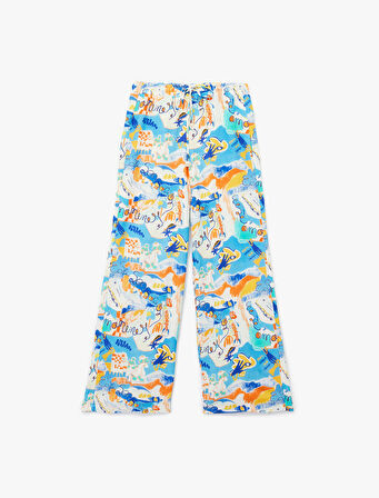 Keten Karışımlı Desenli Bol Paça Pantolon