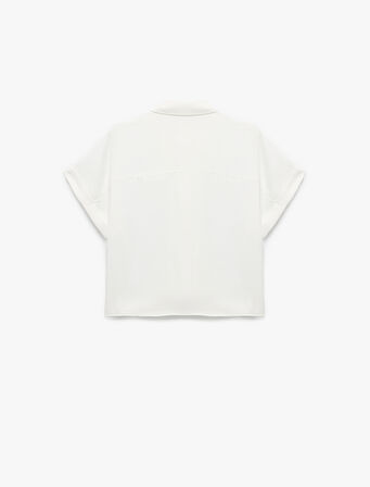 Aerobin Kumaş Kısa Kollu Klasik Yaka Saten Oversize Gömlek