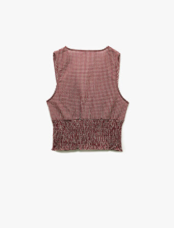 Koton X Melis Ağazat - Kolsuz V Yaka Fiyonklu Gipeli Pötikareli Kısa Bluz