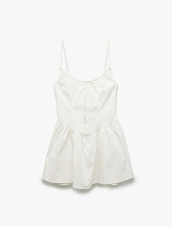 Pamuklu Önden Bağlama Detaylı A Kesim İnce Askılı Mini Elbise