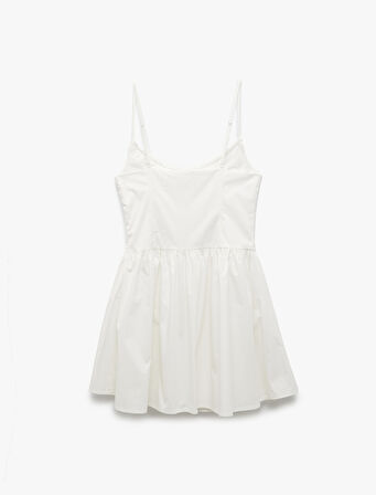 Pamuklu Önden Bağlama Detaylı A Kesim İnce Askılı Mini Elbise