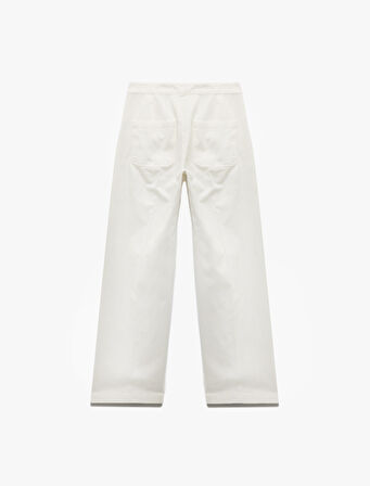 Yüksek Bel Pamuklu Rahat Kalıp Düğme Detaylı Geniş Paça Pantolon - Wide Leg Jean