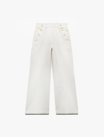 Yüksek Bel Pamuklu Rahat Kalıp Düğme Detaylı Geniş Paça Pantolon - Wide Leg Jean