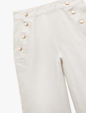 Yüksek Bel Pamuklu Rahat Kalıp Düğme Detaylı Geniş Paça Pantolon - Wide Leg Jean