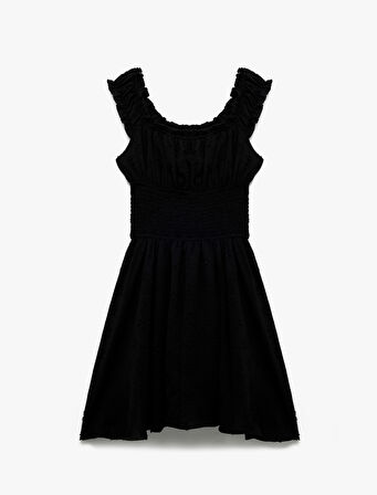 Fırfır Yaka Detaylı Kolsuz Gipeli Poplin Mini Elbise
