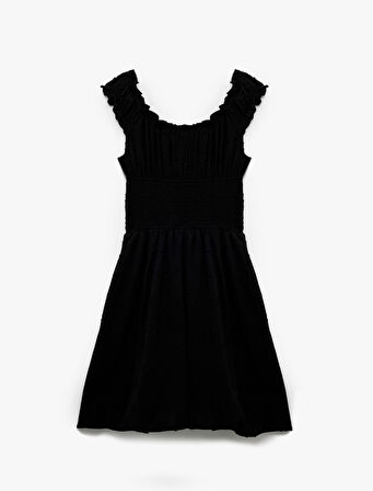 Fırfır Yaka Detaylı Kolsuz Gipeli Poplin Mini Elbise