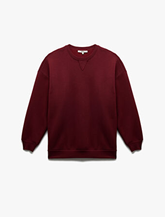 Üç İplik Şardonlu Uzun Kollu Bisiklet Yaka Oversize Sweatshirt