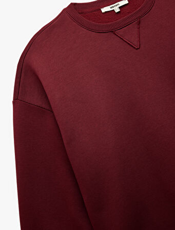 Üç İplik Şardonlu Uzun Kollu Bisiklet Yaka Oversize Sweatshirt