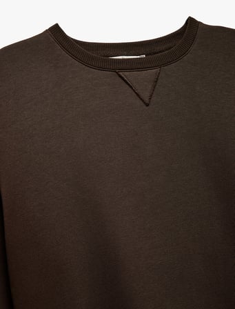 Üç İ̇Plik Şardonlu Uzun Kollu Bisiklet Yaka Oversize Sweatshirt