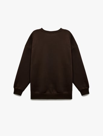 Üç İ̇Plik Şardonlu Uzun Kollu Bisiklet Yaka Oversize Sweatshirt