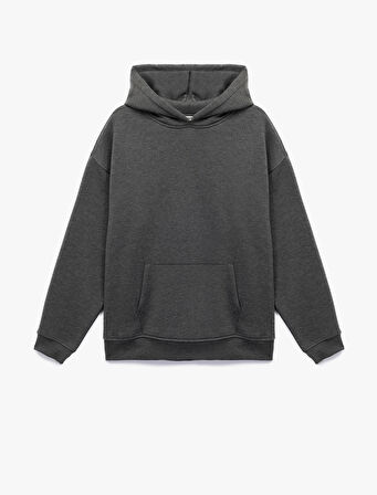 Şardonlu Uzun Kollu Kapüşonlu Oversize Sweatshirt